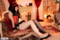 Haruka suzuno in red lingerie giving footjob bare feet