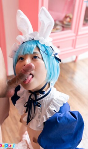 Pretty maid Misa on her knees sucking cock and cum in mouth