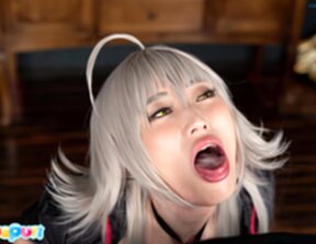 Mizuki on her knees sucking cock and cum in her mouth