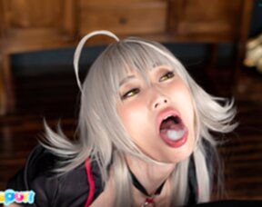 Mizuki on her knees sucking cock and cum in her mouth