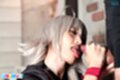 Stroking cock tongue out