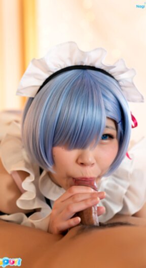 Maid Nagi Tsukino on all fours sucking cock