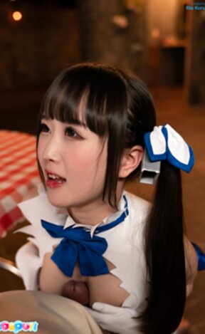 Ria Kurumi on her knees giving breast sex and milking cum from cock