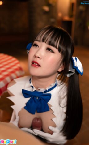 Ria Kurumi on her knees giving breast sex and milking cum from cock