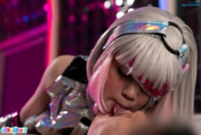 Aya Komatsu licking chest while giving handjob
