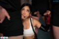 Giving oral sex blowbanged on her knees