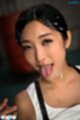 Tongue extended cum running down her face