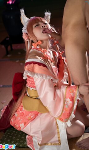 Mayu Sakurai on her knees sucking cock and cum on face