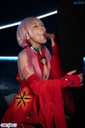 Nagi Tsukino on her knees sucking cock and cum in mouth