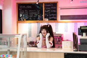 Waitress Ria Kurumi in uniform kissing customer and giving handjob