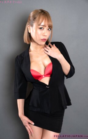 Nanahara Nanako in black business suit on her knees sucking cock