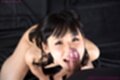 Licking cock shaft looking up