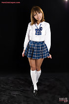 Kogal Karina Rion in uniform plaid short skirt knee high socks wearing shoes