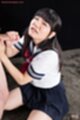 Giving handjob on her knees