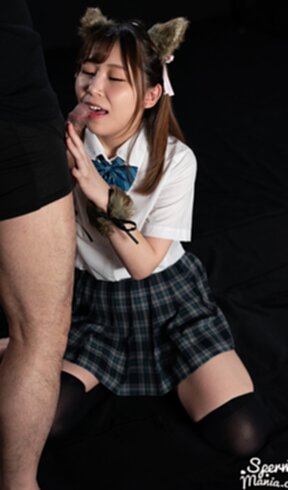 Tsukino Nagi in kogal uniform sucking cock and cum in mouth