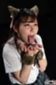 Hands raised tongue out cum on her hands