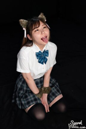 Student Tsukino Nagi in uniform on her knees cum in her mouth