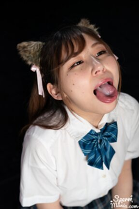 Student Tsukino Nagi in uniform on her knees cum in her mouth