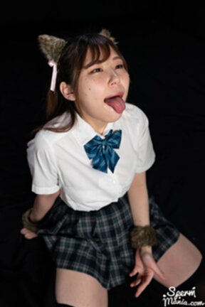 Student Tsukino Nagi in uniform on her knees cum in her mouth