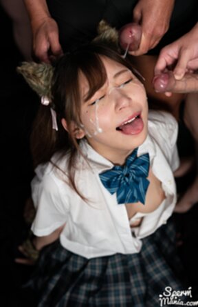 Student Tsukino Nagi in uniform face glazed with bukkake cum