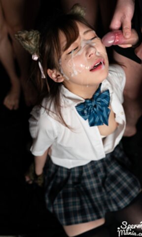 Student Tsukino Nagi in uniform face glazed with bukkake cum