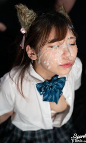 Student Tsukino Nagi in uniform face glazed with bukkake cum