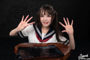 Kogal Kurumi Ria kneeling giving handjobs milking cocks and cum on hands