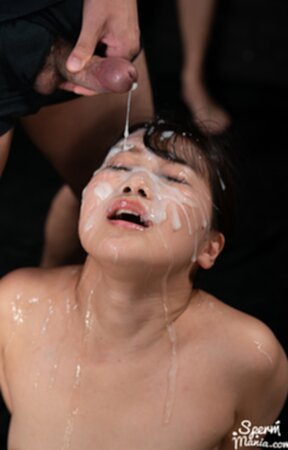 Imano Ayame kneeling naked receiving bukkake facial cumshots