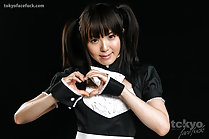 Cutie Sakura Sena making hearts wearing maid uniform hair in pigtails