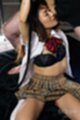 Miura akina kneeling wearing uniform shirt open black bra wearing skirt