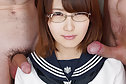 Kogal in glasses Natsumi sucking cock and taking bukkake facials