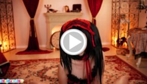 Haruka Suzuno in lingerie and stockings giving handjob