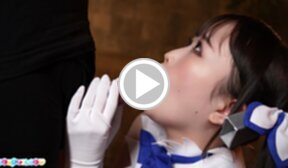 Ria Kurumi on her knees hair in pigtails licking balls and sucking cock